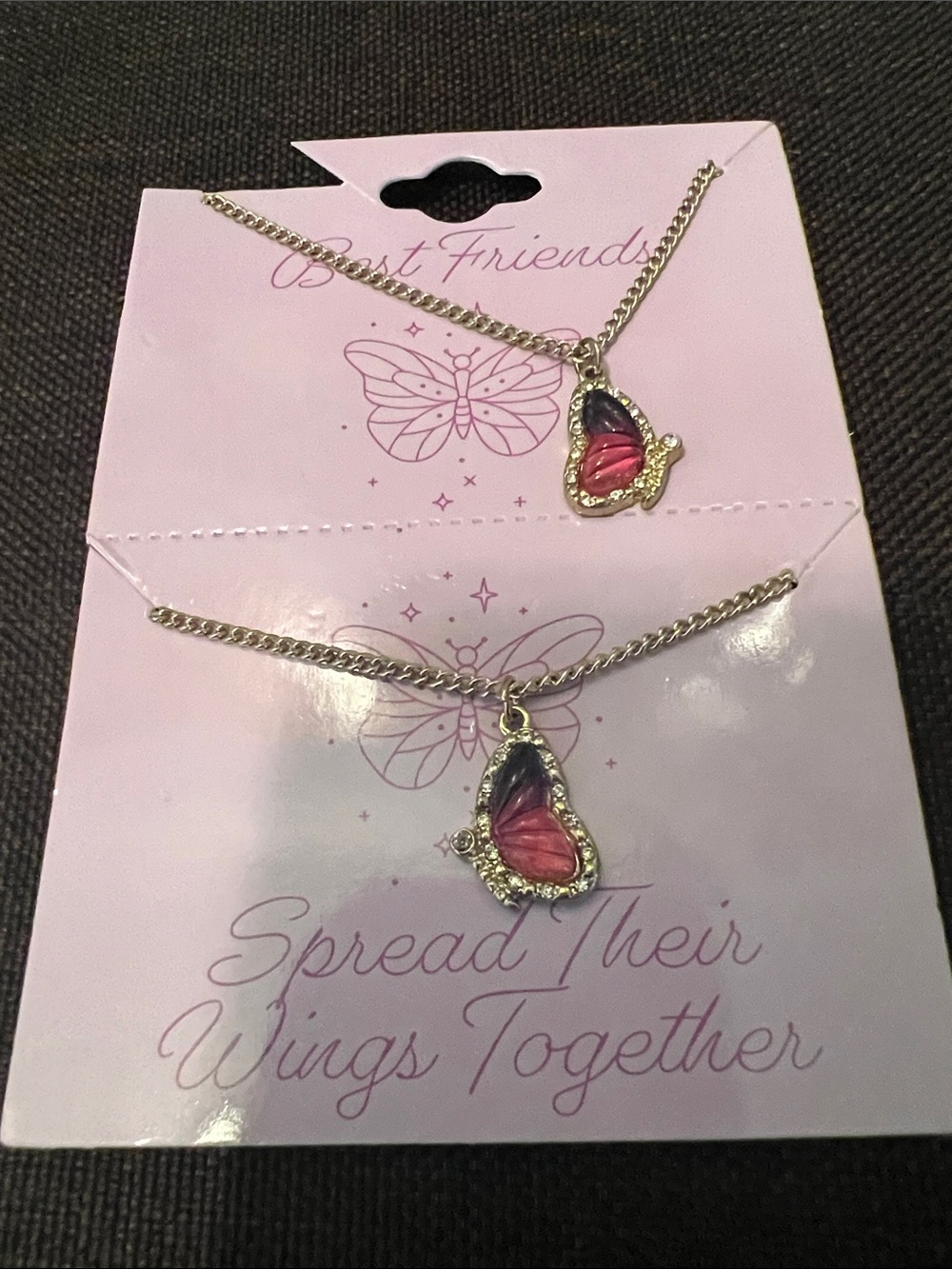 #2603**FRIENDS Gold-Tone Necklace Set with Pink and Purple Butterfly Accents